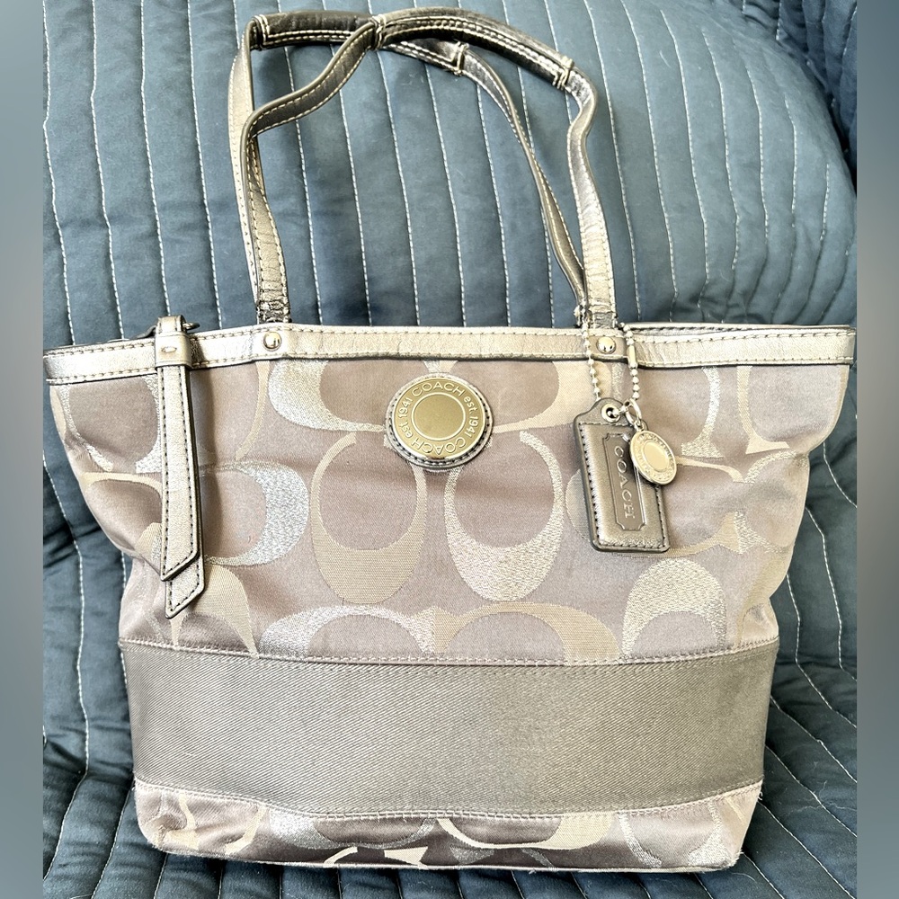 COACH Signature Stripe Metallic Tote